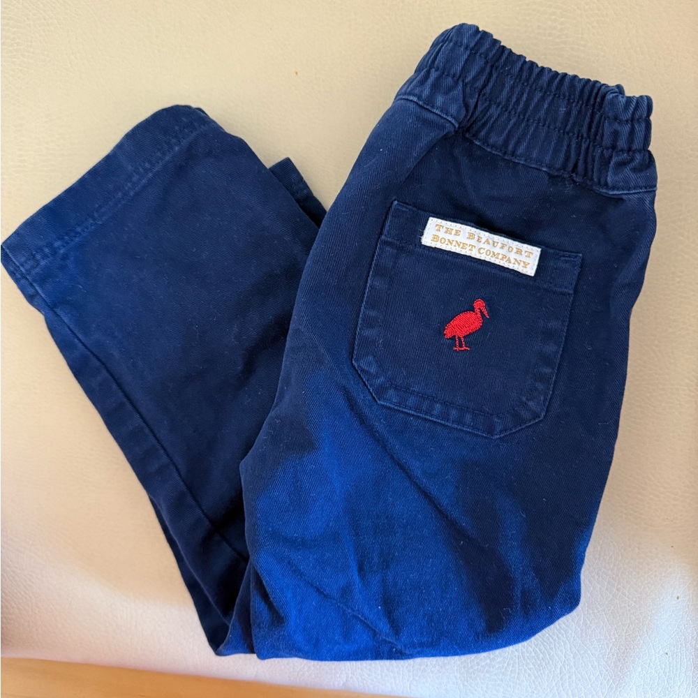 The Beaufort Bonnet Company Kids Blue Pants with Red Stork